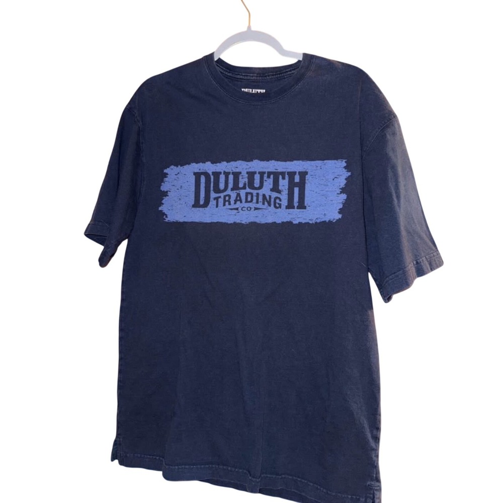 Duluth Trading Co Longtail T Shirt Small Navy Blue Graphic Logo Short Sleeve